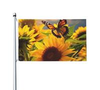 Drapeaux tournesol et papillon pour l'extérieur - 91 x 152 cm - Drapeau de jardin saisonnier double face avec œillets - Drapeau d'extérieur pour décoration de maison, toile de fond pour photo