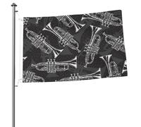 Drapeaux trompettes à croquis noir et blanc 90 x 60 cm avec œillets, mâts de drapeau de jardin personnalisés