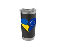 Drapeaux Ukraine et UE - Cœur brisé vieilli Union européenne Gobelet isotherme en acier inoxydable double paroi