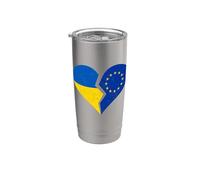 Drapeaux Ukraine et UE - Cœur brisé vieilli Union européenne Gobelet isotherme en acier inoxydable double paroi