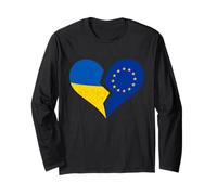 Drapeaux Ukraine et UE - Cœur brisé Vieilli Union européenne Manche Longue