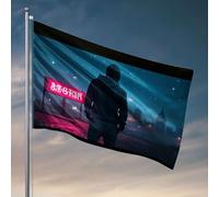 Drapeaux universitaires pour dortoir, « A Person In A Hoodie Stands Facing Away, Looking At A Neon Sign Flag Home Decor Men Yard Decorations » (30 x 45 cm)