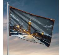 Drapeaux universitaires pour dortoir Soirée d'hiver enneigée à Londres : une vue magique de Big Ben Drapeau Décorations de piscine Drapeau extérieur (152 x 244 cm)