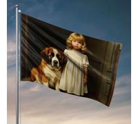 Drapeaux universitaires pour dortoir, une jeune fille dans une robe blanche debout à côté d'un grand drapeau de chien, décoration d'intérieur pour hommes (60 x 90 cm)