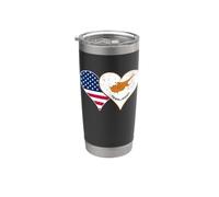 Drapeaux USA et Chypre - Cœurs vintage américains et chypriotes Gobelet isotherme en acier inoxydable double paroi
