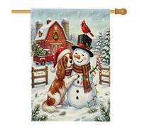 Drapeaux verticaux de Noël avec bonhomme de neige Cavalier King Charles Spaniel pour l'avant et la cour - 71 x 101 cm - Double face pour l'extérieur, la maison de Noël, la décoration extérieure