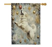 Drapeaux verticaux de Noël en lin avec motif de chien des Pyrénées - 71,1 x 101,6 cm - Double face pour l'extérieur - Flocons de neige de luxe - Pour la maison et l'extérieur