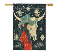 Drapeaux verticaux de Noël en lin avec tête de mort de vache occidentale - 71,1 x 101,6 cm - Double face pour l'extérieur, Noël, hiver, sud-ouest, maison, vacances, Nouvel An, maison extérieure