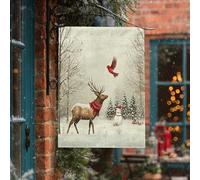 Drapeaux verticaux d'hiver en lin avec inscription « Merry Christmas » - 71 x 101 cm - Double face pour l'extérieur, bonhomme de neige, cardinal de Noël, animal de Noël, maison, vacances, extérieur