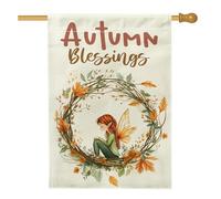 Drapeaux verticaux en lin aquarelle pour enfant - 71,1 x 101,6 cm - Double face pour l'extérieur, couronnes de feuilles d'érable d'automne - Drapeau imprimé amusant pour la maison et l'extérieur