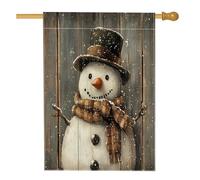 Drapeaux verticaux en lin de Noël avec bonshommes de neige avant cour arrière 71,1 x 101,6 cm double face pour extérieur, ferme de Noël rustique en bois imprimé, drapeau à motif d'hiver pour la maison