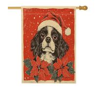 Drapeaux verticaux en lin de Noël Cavalier King Charles Spaniel avant cour arrière maison 71,1 x 101,6 cm double face pour extérieur, poinsettia maison, drapeau à motif de chien