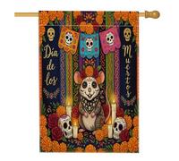 Drapeaux verticaux en lin Jour des morts souris avant cour arrière maison 71 x 101,6 cm double face pour extérieur, fleurs tête de mort, drapeau à motif gothique pour la maison et l'extérieur
