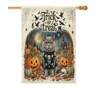 Drapeaux verticaux en lin pour Halloween - Motif chats britanniques à poil court - 71,1 x 101,6 cm - Double face pour l'extérieur, les vacances, la maison gothique - Motif bonbons