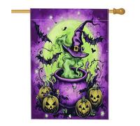 Drapeaux verticaux en lin pour maison, chaudron de sorcière d'Halloween, 71 x 101,6 cm, double face pour extérieur, esthétique vintage, citrouille effrayante, drapeau imprimé chauve-souris d'horreur