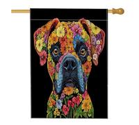 Drapeaux verticaux en lin pour maison de chien Boxer de printemps 71,1 x 101,6 cm double face pour extérieur, art floral noir, drapeau imprimé pour maison, animal domestique, extérieur