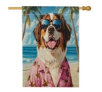 Drapeaux verticaux en lin pour maison de chien de la plage Saint-Bernard - 71 x 101 cm - Double face pour l'extérieur - Motif hawaïen - Motif palmier hawaïen