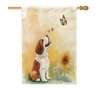 Drapeaux verticaux en lin pour maison de jardin et jardin avec chien du printemps Saint-Bernard 71 x 101,6 cm double face pour l'extérieur, tournesol, fleur, maison, animal domestique, extérieur