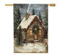 Drapeaux verticaux en lin pour maison de Noël - 71,1 x 101,6 cm - Double face pour extérieur, chalet de forêt vintage - Pour maison de Noël - Drapeau imprimé à motif de ferme et de vacances