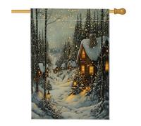 Drapeaux verticaux en lin pour maison de Noël - 71,1 x 101,6 cm - Double face pour extérieur, chalet forestier de Noël - Motif de neige - Drapeau à motif de ferme et de vacances