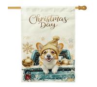 Drapeaux verticaux en lin pour maison de Noël Corgi - 71,1 x 101,6 cm - Double face pour l'extérieur - Motif camion de luxe - Pour maison, animal domestique
