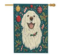 Drapeaux verticaux en lin pour maison de Noël - Motif chien des Pyrénées - 71 x 101 cm - Double face pour l'extérieur - Joli drapeau imprimé de Noël - Motif dessin animé - Pour maison et extérieur