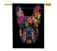 Drapeaux verticaux en lin pour maison, extérieur, bouledogue français de printemps, 71,1 x 101,6 cm, double face pour l'extérieur, art floral floral, drapeau noir imprimé pour maison, animal