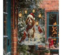 Drapeaux verticaux en lin pour maison, jardin, cavalier King Charles Spaniel - 71,1 x 101,6 cm - Double face pour l'extérieur, l'hiver cardinal de Noël - Chiot de Noël - Drapeau imprimé pour maison