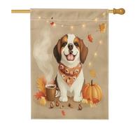 Drapeaux verticaux en lin pour maison, maison, extérieur, citrouille d'automne, café, gland, 71 x 101,6 cm, drapeau imprimé drapeau à motif de chien St. Bernard