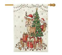 Drapeaux verticaux en lin pour sapin de Noël, Père Noël, renne, cerf, 71,1 x 101,6 cm pour l'extérieur, boîte cadeau de Noël d'hiver, drapeaux verticaux standard en lin, décoration extérieure imprimée