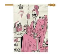 Drapeaux verticaux en toile de jute avec squelette amusant pour Halloween, 71 x 101,6 cm, double face pour l'extérieur, motif tête de mort funky groovy maison, drapeau imprimé, hippie hippie