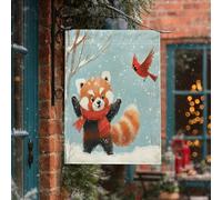 Drapeaux verticaux en toile de jute pour l'hiver - Motif panda rouge - 71,1 x 101,6 cm - Double face pour l'extérieur - Joli drapeau imprimé amusant pour la maison de Noël - Décoration extérieure