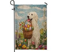 Drapeaux verticaux pour jardin, jardin, jardin, printemps, Pâques, Great Pyrénées - 30,5 x 45,7 cm - Double face pour l'extérieur, fleurs sauvages matelassées, petits drapeaux de pelouse, décoration