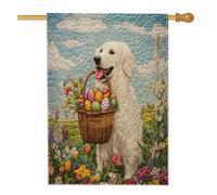 Drapeaux verticaux pour maison de printemps et de Pâques - Motif chiens des Pyrénées - 71 x 101 cm - Double face pour l'extérieur - Motif fleurs sauvages matelassées - Décoration extérieure