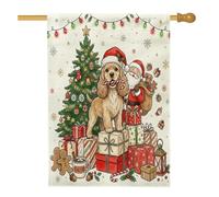 Drapeaux verticaux standard en lin pour maison, arbre de Noël, Père Noël, cocker, 71,1 x 101,6 cm pour l'extérieur, boîte cadeau de Noël d'hiver, drapeaux verticaux standard en lin, décoration