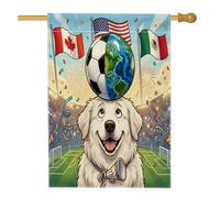 Drapeaux verticaux standard en lin pour maison de chien, motif football des Pyrénées 2026, 71 x 101,6 cm pour extérieur, jour de match, chiot, décoration extérieure imprimée