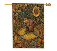 Drapeaux verticaux vintage en forme de castor d'automne pour l'avant et la cour - 71 x 101,6 cm - Double face pour l'extérieur, esthétique - Feuille de lotus d'automne - Décoration d'intérieur et