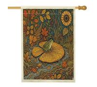 Drapeaux verticaux vintage en forme de grenouille d'automne pour jardin, jardin, 71 x 101,6 cm, double face pour l'extérieur, esthétique, forêt d'automne, feuille de lotus, drapeau imprimé pour la