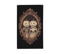 Drapeaux vintage avec deux citrouilles amoureuses de l'époque victorienne, 9,5 x 1,5 m, bannière de vœux avec œillets, décoration d'intérieur ou d'extérieur