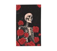 Drapeaux vintage avec motif de roses rouges squelettes - 91 x 152 cm - Avec œillets - Décoration d'intérieur ou d'extérieur