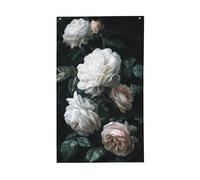 Drapeaux vintage avec roses blanches sombres académiques esthétiques, 9,1 x 1,5 m, bannière de vœux avec œillets, décoration d'intérieur ou d'extérieur