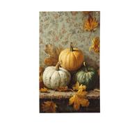 Drapeaux vintage avec trois citrouilles et feuilles d'automne - 91 x 152 cm - Avec œillets - Décoration d'intérieur ou d'extérieur