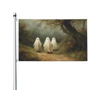 Drapeaux vintage avec trois fantômes dans les bois, 9 x 152 cm, bannière de vœux avec œillets, décoration d'intérieur et d'extérieur