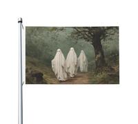 Drapeaux vintage avec trois fantômes marchant dans les bois, 9 x 152 cm, bannière de vœux avec œillets, décoration d'intérieur et d'extérieur