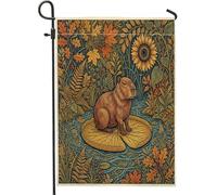 Drapeaux vintage Capybara d'automne pour jardin, cour, cour, 30,5 x 45,7 cm, double face pour l'extérieur, esthétique, feuille de lotus, petits drapeaux de pelouse, décoration d'intérieur et