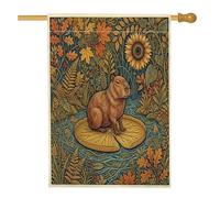 Drapeaux vintage Capybara d'automne pour l'avant et la cour - 71 x 101 cm - Double face pour l'extérieur, esthétique - Feuille de lotus d'automne - Décoration d'intérieur et d'extérieur