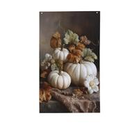 Drapeaux vintage citrouilles blanches avec œillets pour décoration d'intérieur ou d'extérieur - 91 x 152 cm
