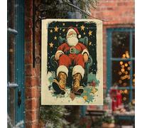 Drapeaux vintage de Noël pour maison de Père Noël, 71 x 101,6 cm pour extérieur, Noël étrange et amusant, drapeaux verticaux standard en lin pour maison, vacances, Nouvel An, cour, arrière-cour