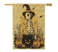 Drapeaux vintage d'Halloween Catahoulas léopard pour maison de chien, 71,1 x 101,6 cm, double face pour extérieur, chaudron de sorcière, chiot en lin, drapeau vertical en toile, drapeau rétro imprimé