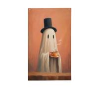 Drapeaux vintage d'Halloween fantôme buvant le thé, 9,5 x 1,5 m, bannière de vœux avec œillets, décoration d'intérieur et d'extérieur